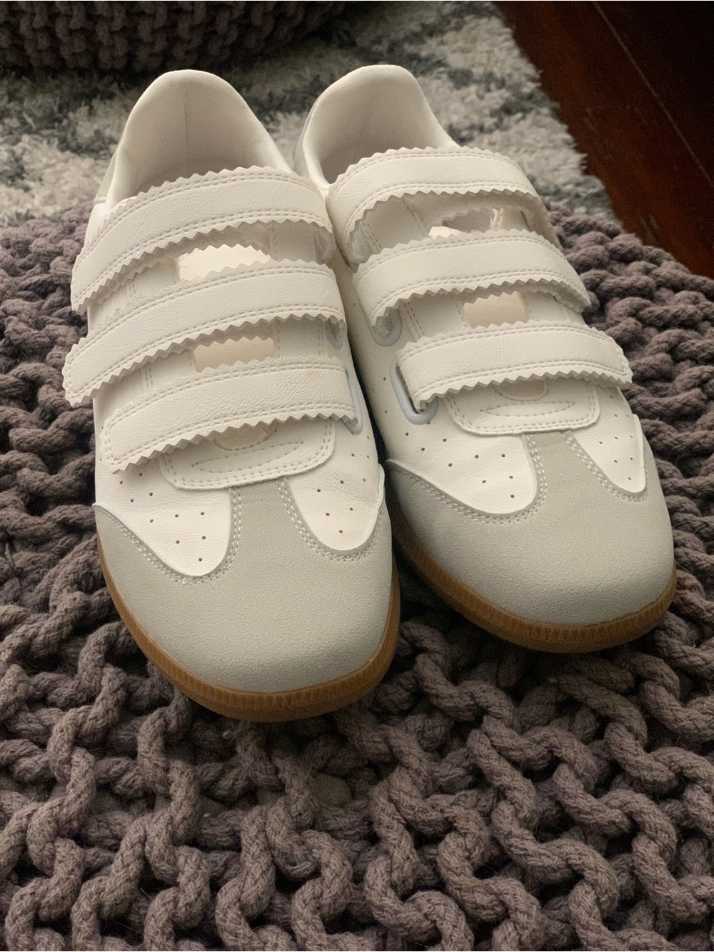 Classic White Kids Velcro Sneakers with Gum Outsole